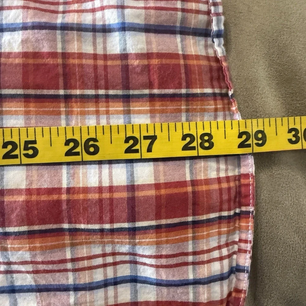 Ben Sherman Mens M Red Orange Blue Plaid Short‎ Sleeve Button-Up Shirt - Picture 8 of 8